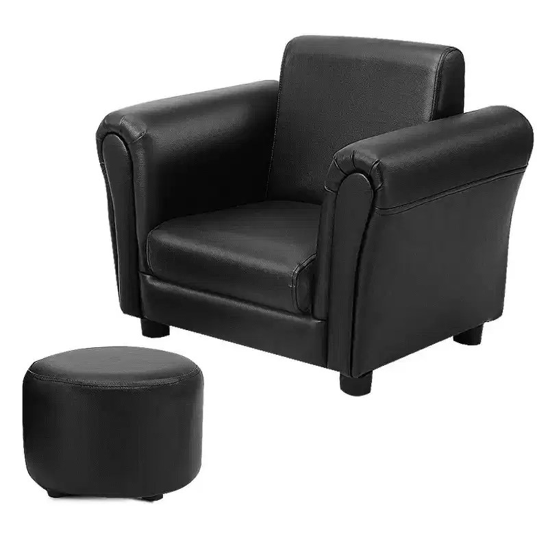 Kids Sofa Armrest Chair with Ottoman, Black, Ages 3-9