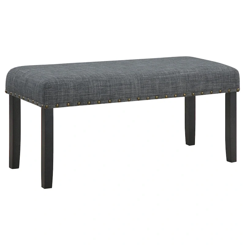 Drake 6 Piece Dining Table Set, 4 Chairs, Bench, Gray Fabric, Black Wood
