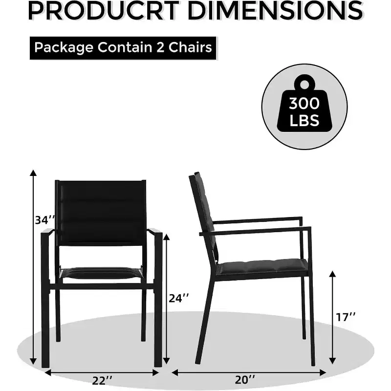 COZONY Set of 2 Aluminum Stackable Patio Chairs, All-Weather Outdoor Seating with Textilene Fabric for Deck, Garden, Backyard