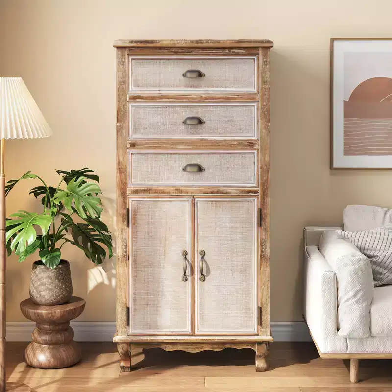GDFStudio Wrenford Rustic Solid Wood Storage Cabinet with 3 Drawers