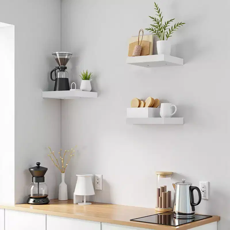 FurnitureR Square Floating Shelves Set of 3, Wall Mounted Rustic Wood Shelves for Bathroom, Bedroom, Living Room, Kitchen, White