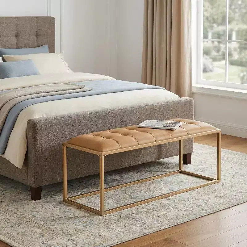 HomeRoots 43 Brown And Gold Upholstered Upholstery Bedroom Bench