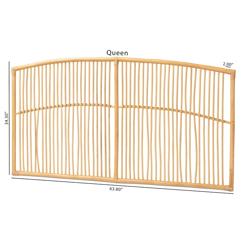 Malvina Modern Bohemian Natural Rattan Wall-mountable Headboard-Queen