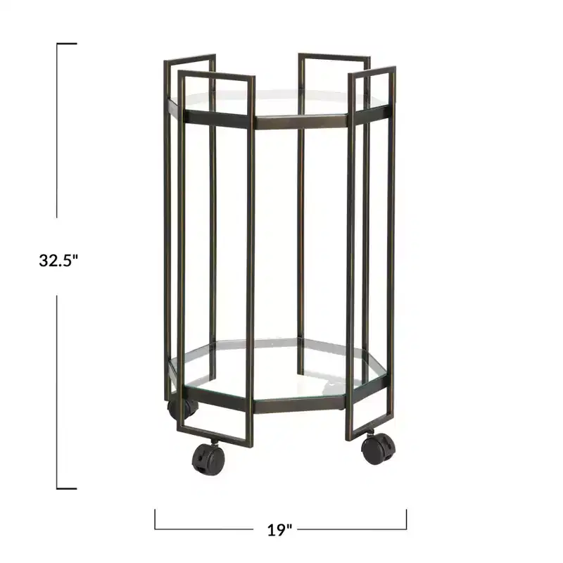 Storied Home Octagon 2-Tier Metal Bar Cart, Black