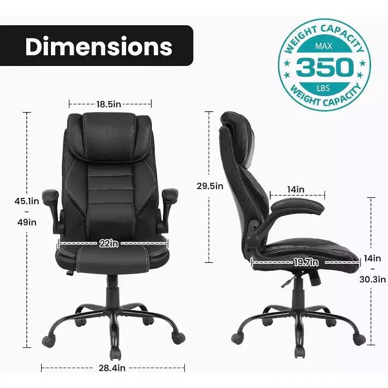 Ergonomic Office Chair with Pocket Spring Lumbar Support - Executive Leather Chair, Adjustable Headrest, Flip-Up Arms, Reclining Computer Desk Chair