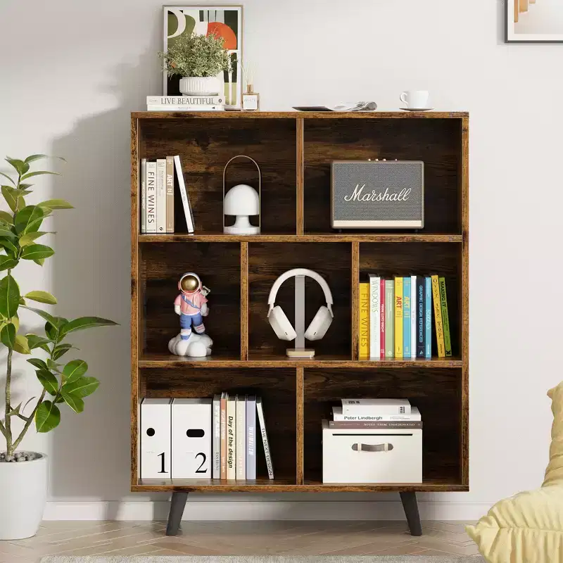 Celebalcony 3 Tier Bookcase with Legs Cubeicals Retro Wood Organizer Storage Bookcase, Freestanding Open Book Shelves for Bedroom,Living Room
