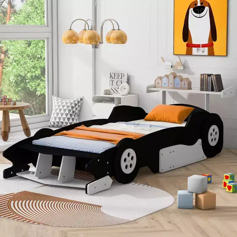 Luxystar Kids Car Bed With Storage Shelves