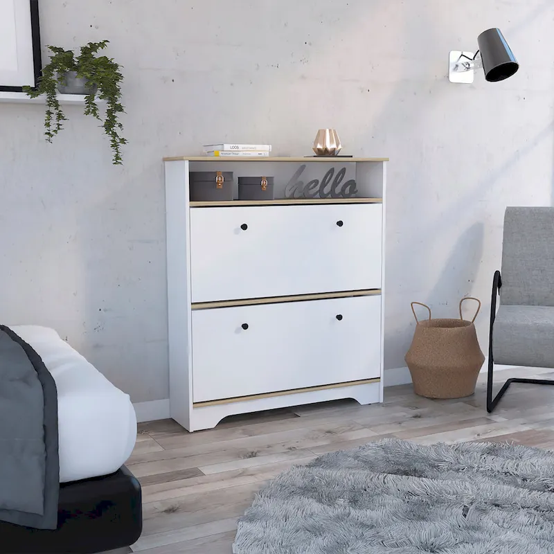 Shoe Rack , One Open Shelf, Two Extendable Cabinets