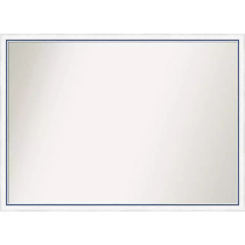40x29 Non-Beveled Morgan Wood Bathroom Wall Mirror White/Blue - Amanti Art: Includes Mounting Hardware, Wood Frame