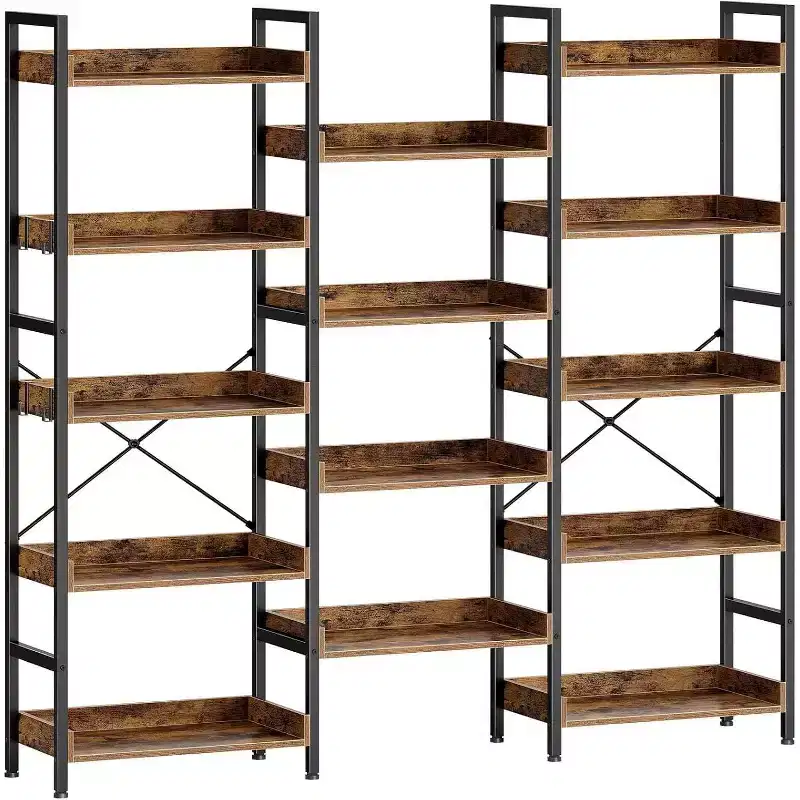 3 Sets of 5-layer Bookshelves, Open Display Racks and Metal-framed Industrial Wide Bookshelves, Suitable for Various Scenarios.