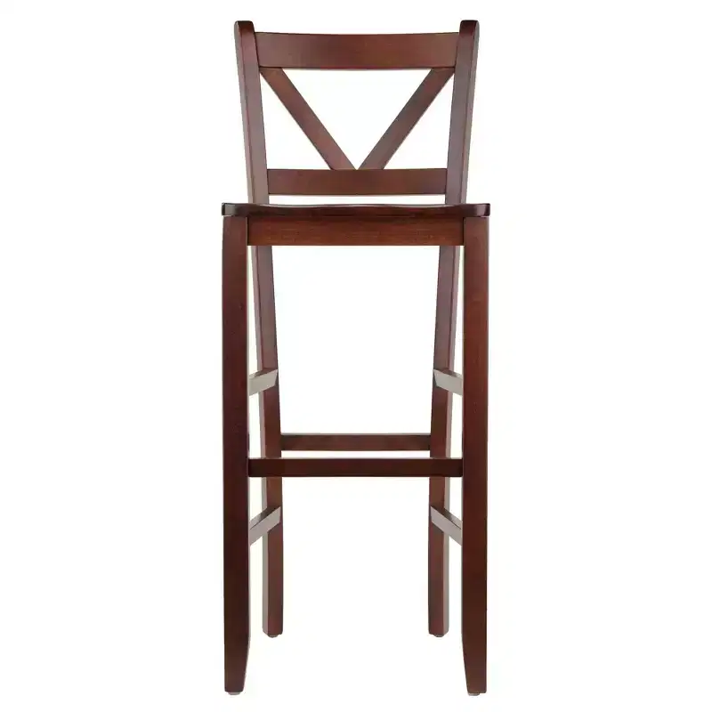 Set of 2 Victor V-Back 30" Barstool Wood/Walnut - Winsome: Solid Wood, High Back, Unupholstered
