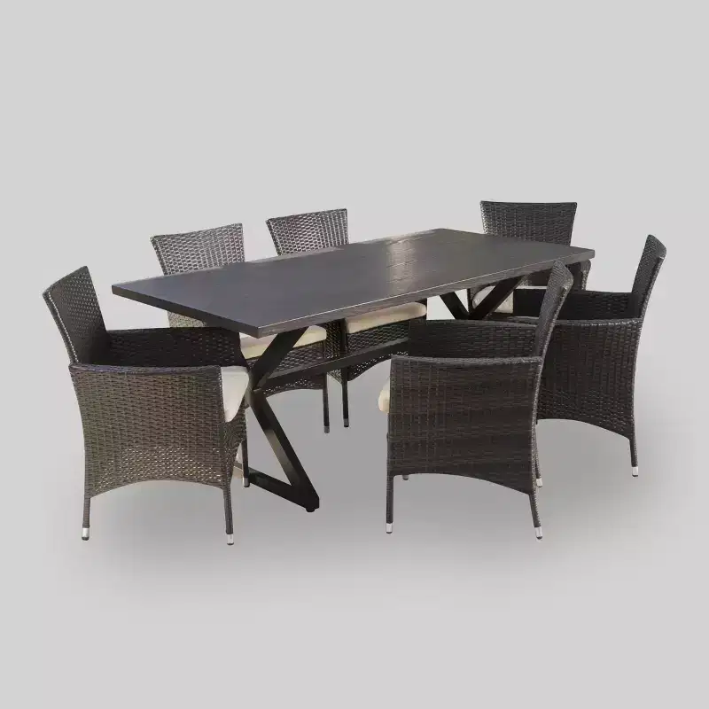 Dion 7pc Aluminum & Wicker Patio Dining Set - Brown - Christopher Knight Home: Weather-Resistant with Polyester Cushions
