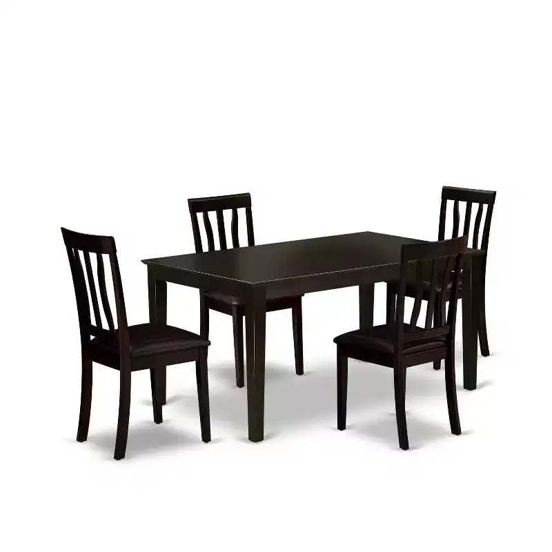 5-Piece Cappuccino Solid Wood Top - Dining Room Set - Seats 4