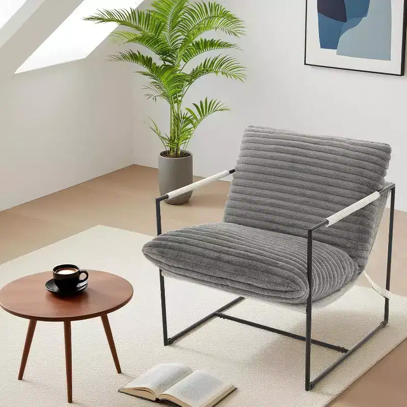 Sling Accent Chair for Living Room,Modern Metal Framed Cozy Armchair,Upholstered Chairs with Shredded Foam Cushioning, Lounge Chair