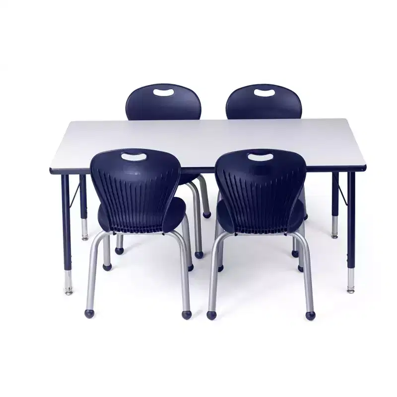 Bintiva Activity Table & Chair Set  24x48 Black Sprayed Edge Table with Adjustable Legs and 4 Blue 14 ZUUL Classroom Chairs