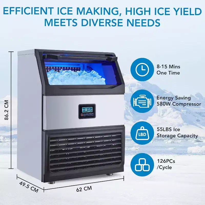 Garvee 265 LBS/24H Commercial Ice Maker Stainless Steel Ice Cube Machine With 55 lbs Basket