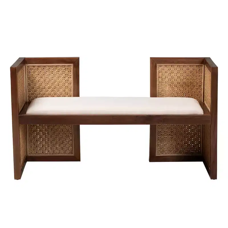 Lovina Rattan and Acacia Wood Accent Bench Light Honey/Light Brown