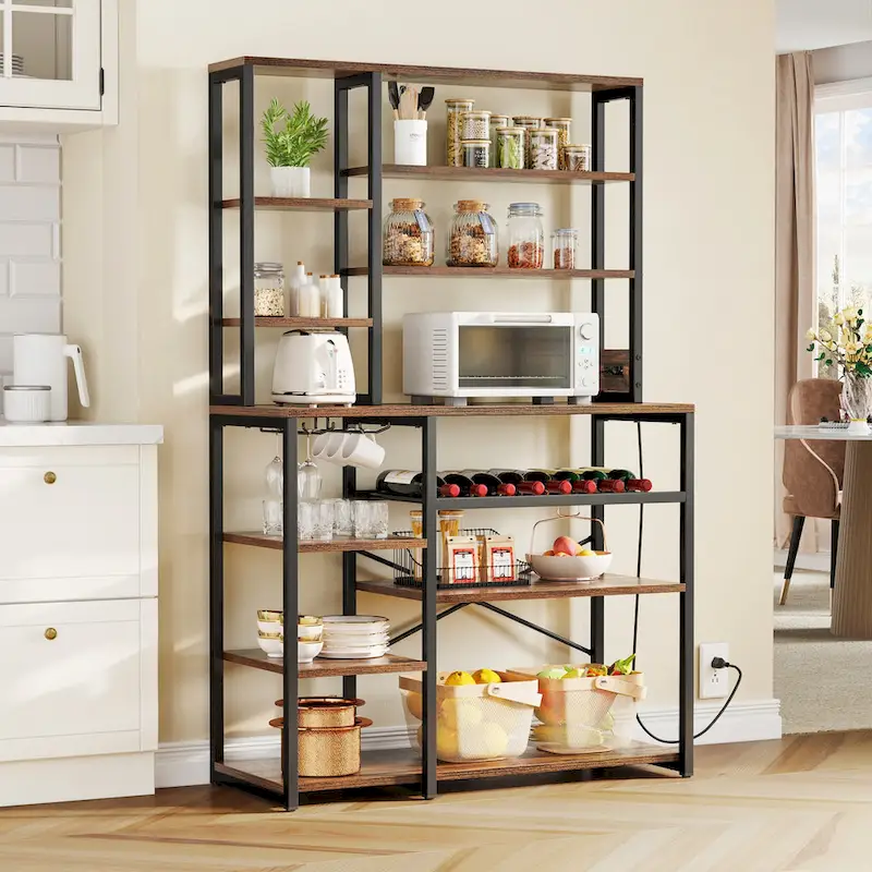 40 Kitchen Microwave Stand Bakers Rack, Coffee Bar Station Wine Storage Utility Shelves