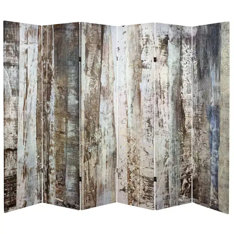 6" Double Sided Winter Woods Canvas Room Divider White - Oriental Furniture: No Assembly, Adjustable Panels