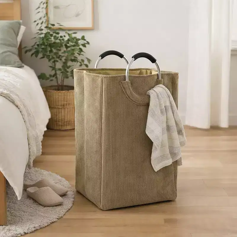 Corduroy Laundry Basket 55L Sand Beige