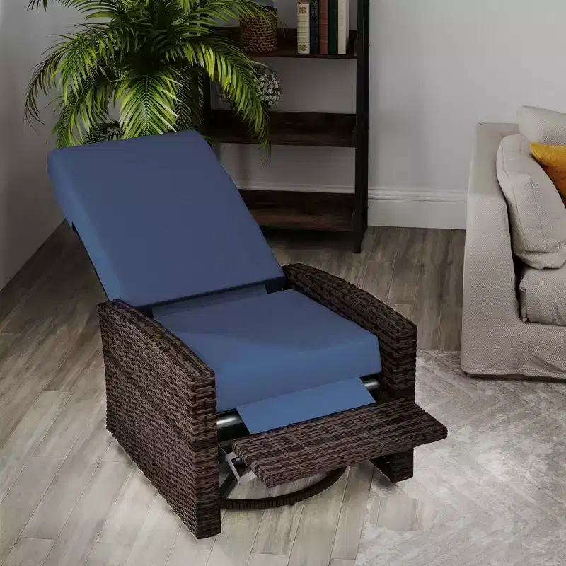 Outsunny Patio PE Rattan Wicker Recliner Chair with 360 Swivel, Soft Cushion, Lounge Chair for Patio, Garden, Backyard