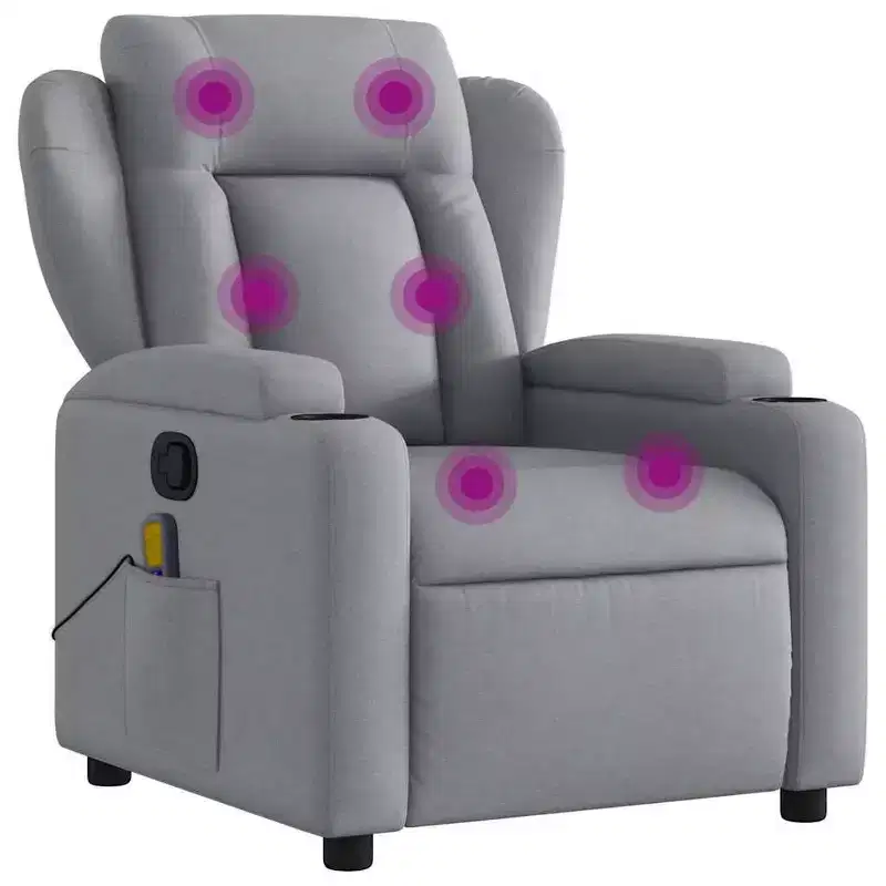 vidaXL Massage Recliner Chair - Light Gray Fabric, 6-Point Vibration, Manual Reclining, Cup Holders, Armchair with USB Power Source
