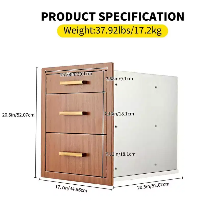 COZONY Triple BBQ Drawer Unit, Flush Mount 17W Stainless Steel Outdoor Kitchen Storage for Grill Island & Patio