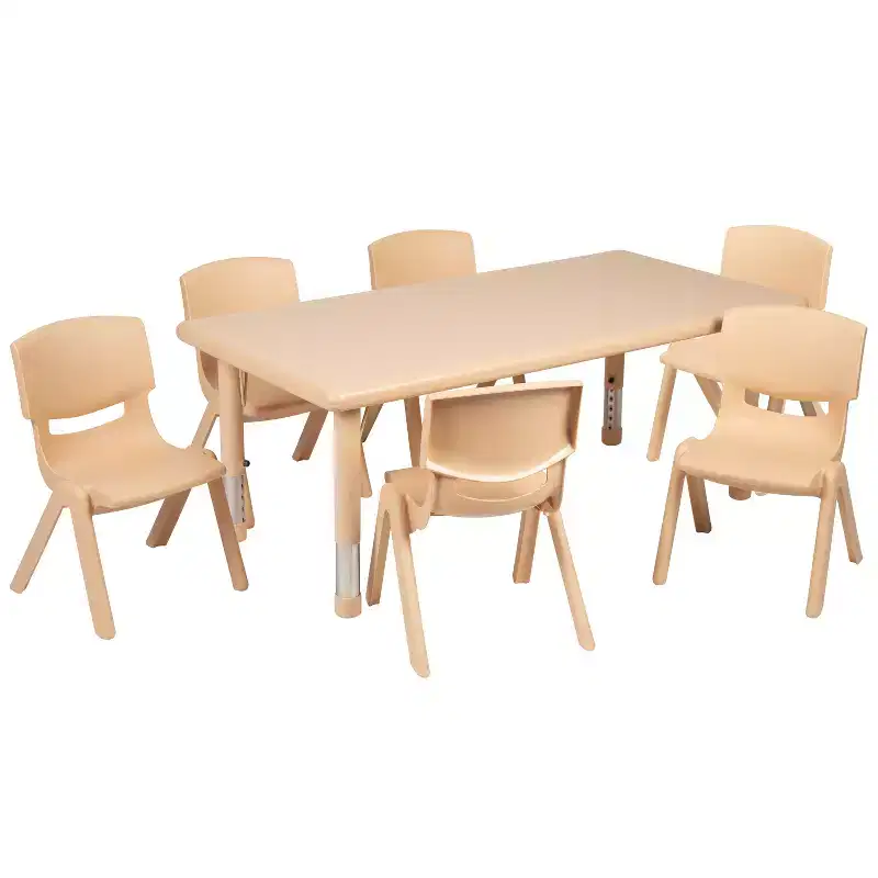 Emma and Oliver 24W x 48L Rectangular Plastic Height Adjustable Activity Table Set with 6 Chairs