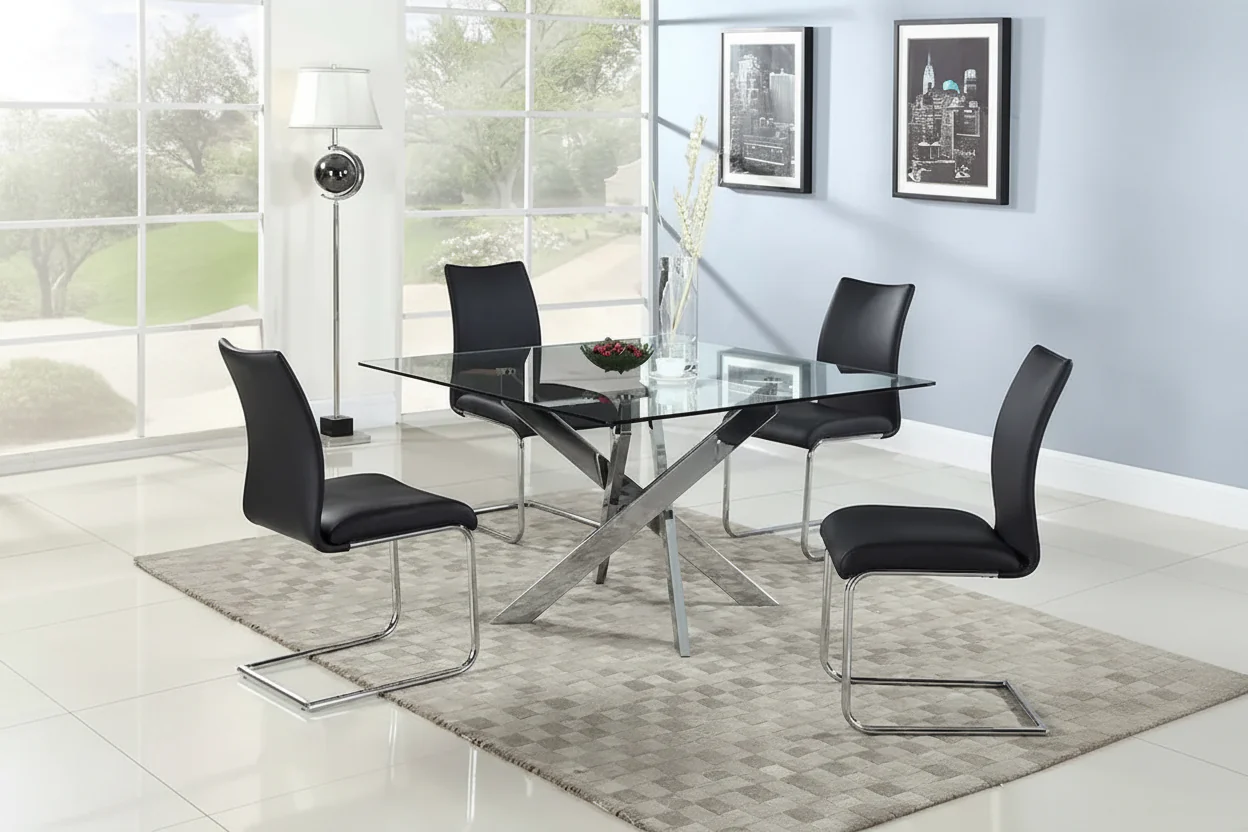 Square Glass Dining Table with Chrome Base