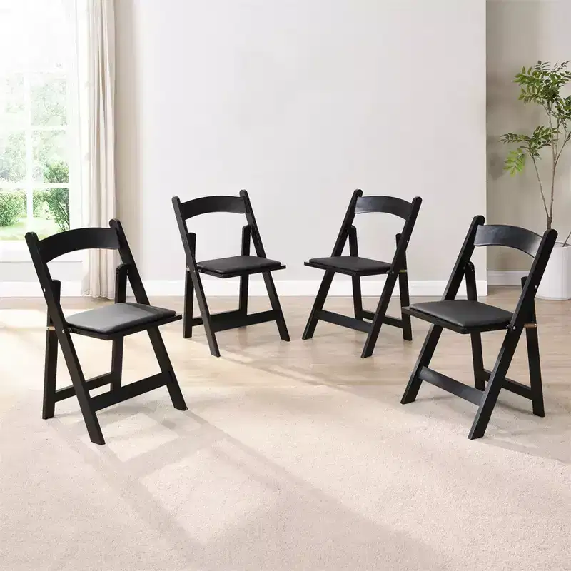 Upholstered Folding Chair Set of 4, Folding Dining Chair with Padded Seat, Portable Wood Accent Chairs for Dining Room Restaurant Office Events