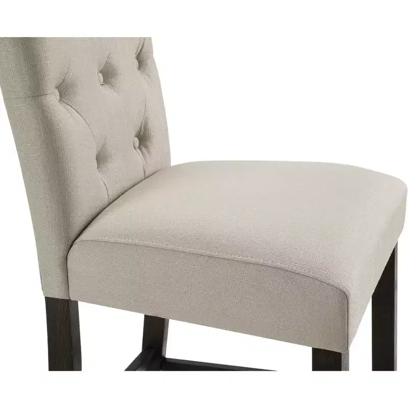 Roundhill Furniture Leviton Solid Wood Tufted Asons Barstool, Tan, Set of 2