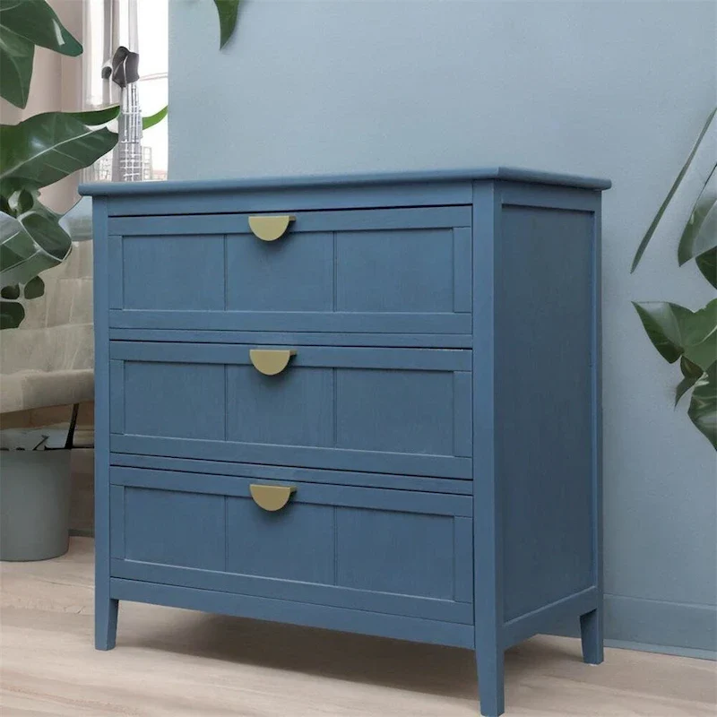 3-Drawer Cabinet with Wood Grain Finish & Non-Slip Foot Pads – Blue, MDF, Pre-Installed Slides