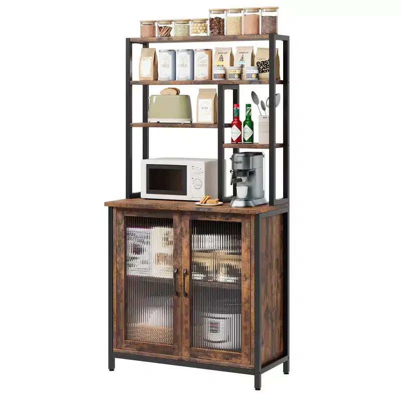 Bakers Rack, 64.5 Microwave Stand with Storage Tall Bar Cabinet Standing Baker's Racks Freestanding Wine Bar with Adjustable Feet