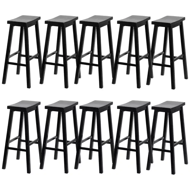Classic Saddle Seat 29 Inch Tall Kitchen Counter Stools, Black (10 Pack)