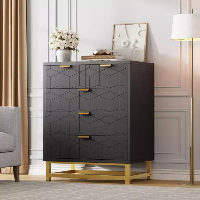 5 Drawer Dresser for Bedroom, Chest of Drawers with Metal Base, Modern Dresser Chest Cabinet Organizer for Living Room, Hallway, Closet