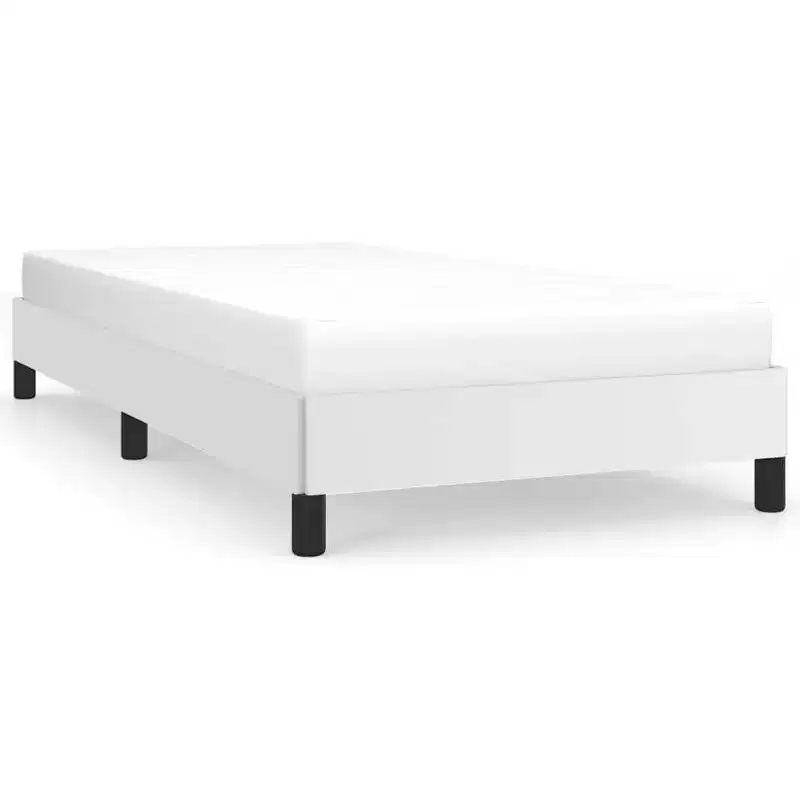 Twin XL Bed Frame, Faux Leather Upholstered Platform Bed Frame, White