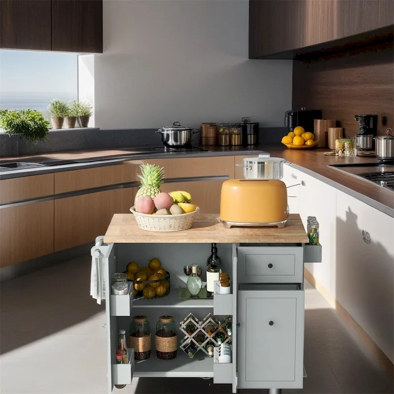 Rolling Kitchen Cart with Internal Storage Rack and Pull Out Cabinet