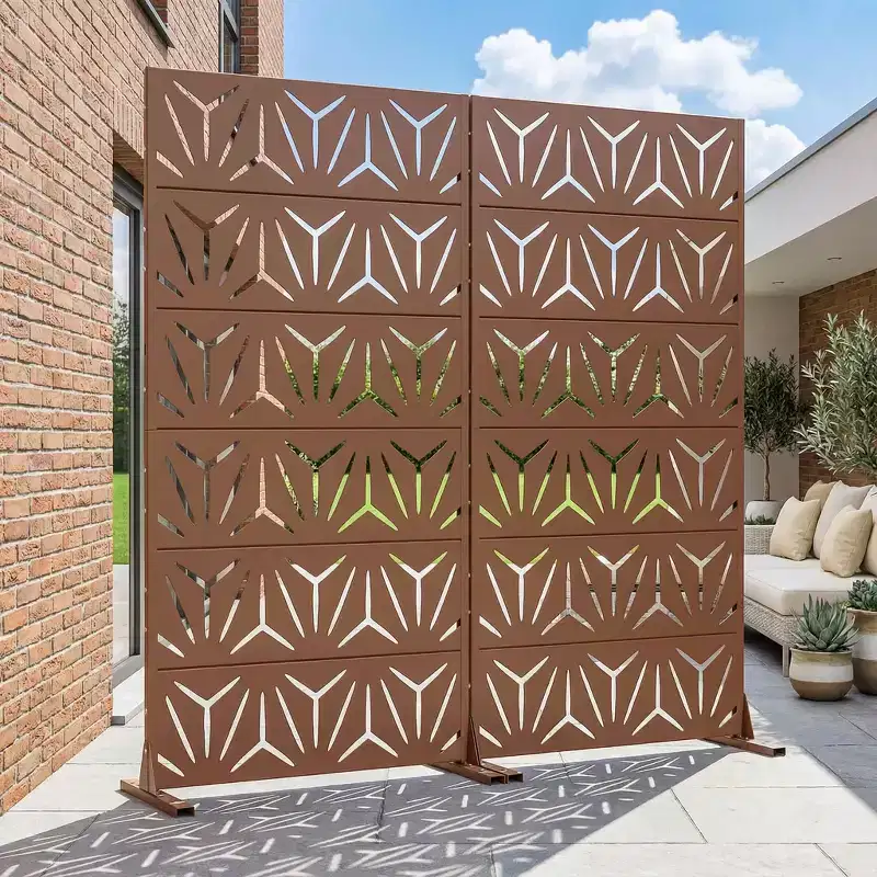 MAYEERTY Star 01 Brown Galvanized Steel Room Divider, 72x35x16, 6-Piece Double-Sided Classic Screen