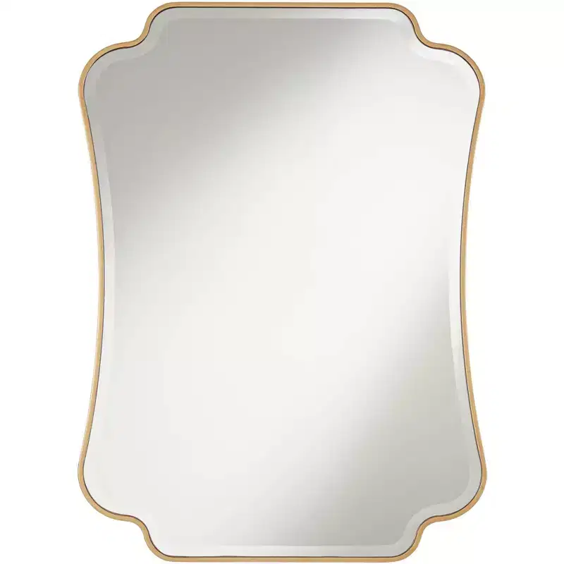 Indara Scalloped Corner Rectangular Vanity Wall Mirror Modern Beveled Gold Wood Frame 27 Wide for Bathroom Bedroom Living Room Office