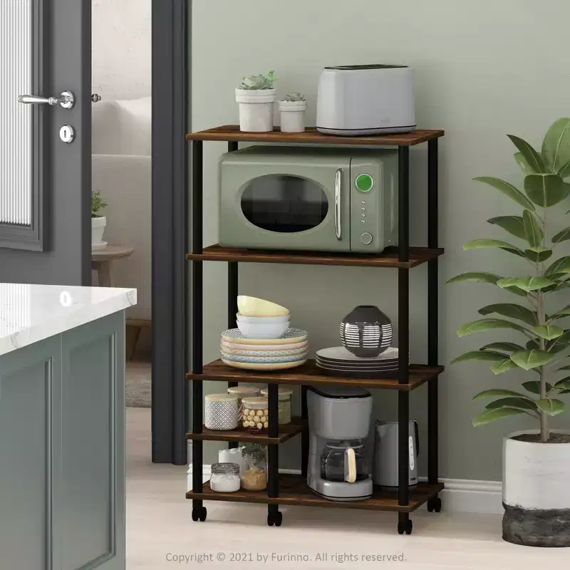 4-Tier Kitchen Baker's Rack Microwave Storage Cart | Amber Pine | 46