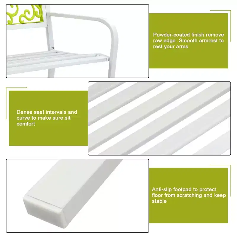 Karl Home | White Steel Patio Bench With Yellow Backrest