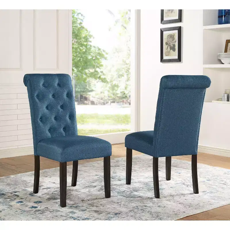 Modern Solid Wood Dining Chair with Luxury Tufted Back, Upholstered Kitchen Side Chair for Living/Dining Room