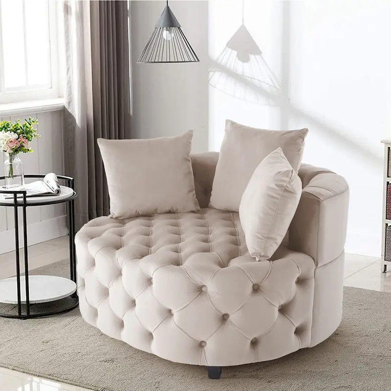 Velvet Modern Leisure Big Classical Barrel Chair with 2 Pillows
