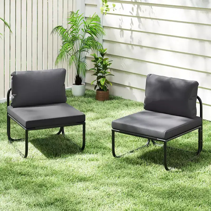 Costway Patio Chairs Set of 2 w/ Removable Cushions Heavy Duty Metal Frame Poolside