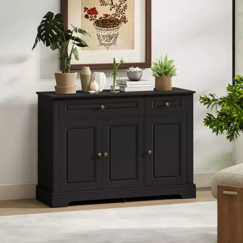 Sideboard Buffet Cabinet, Modern Kitchen Cabinet with 2 Drawers and Adjustable Shelves, Coffee Bar Cabinet for Living Room