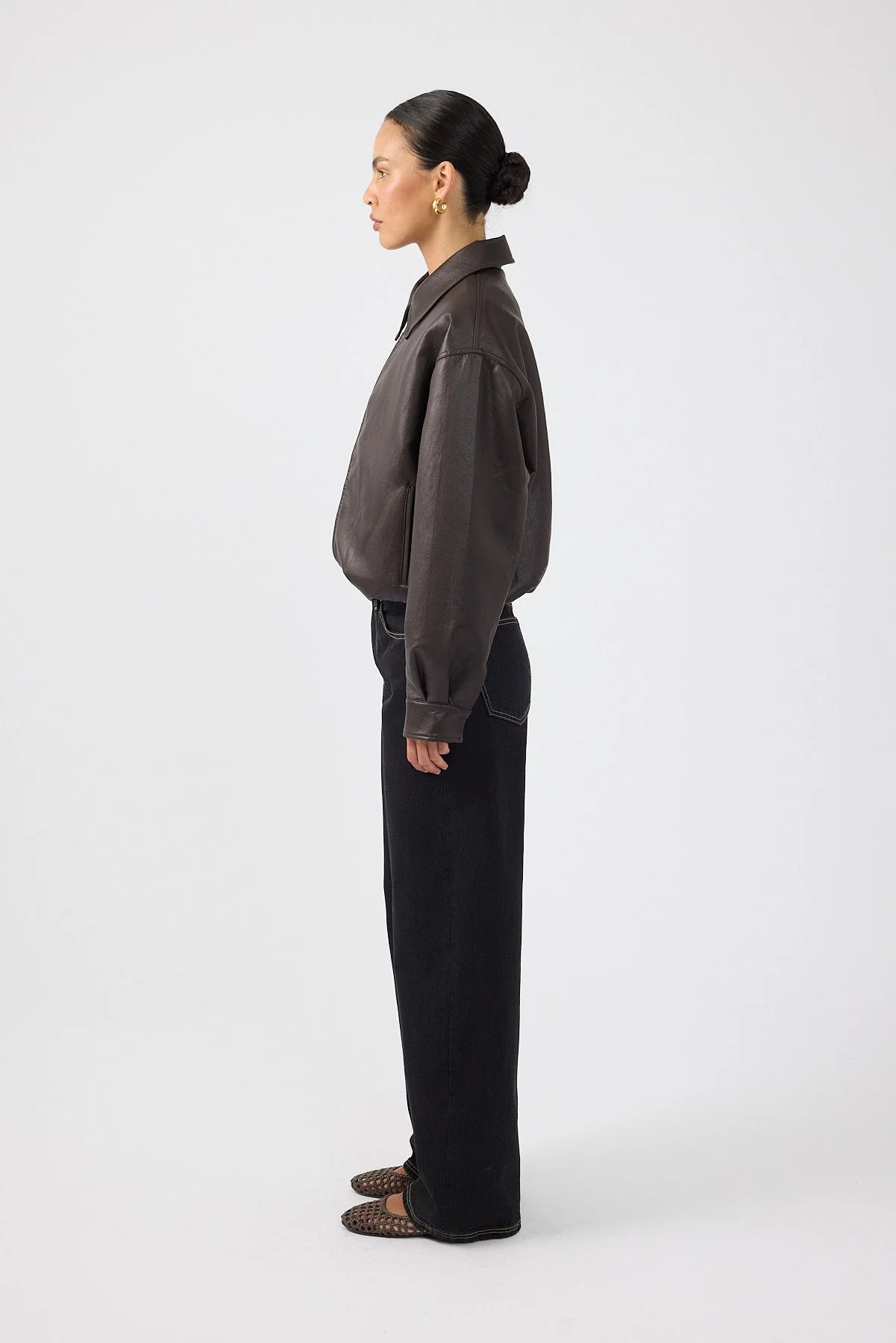 Bubble PU Bomber Jacket Brown