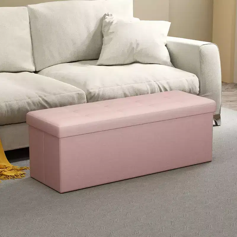 LEDREM 43 Folding Storage Ottoman Bench, Ottoman with Storage, End of Bed Bench, Storage Chest, Foot Rest Stool, Padded Seat, Hold up to 660lbs