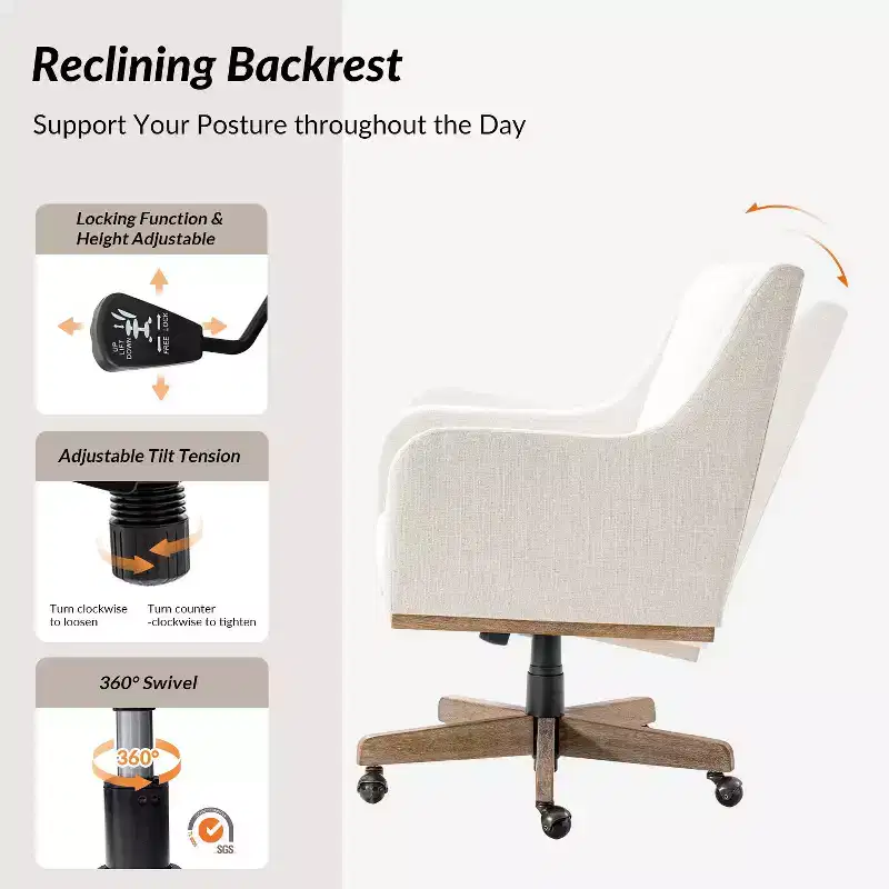 Merry Office Chair with Adjustable Height and Curved Armrests|HULALA HOME