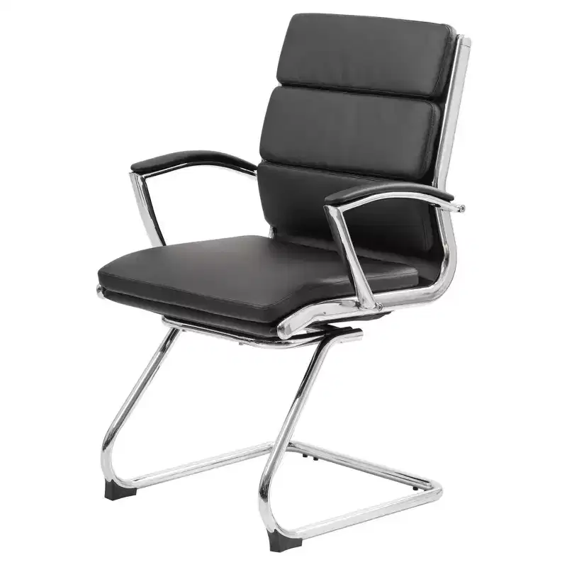 Contemporary Executive Guest Chair – Gray Faux Leather, Chrome Arms & Base, 275 lb Capacity