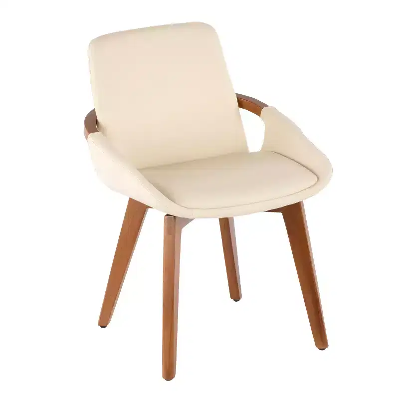 Cosmo Mid-Century Modern Chair Cream/Walnut - LumiSource: Faux Leather, Walnut Wood Legs, Padded Seat